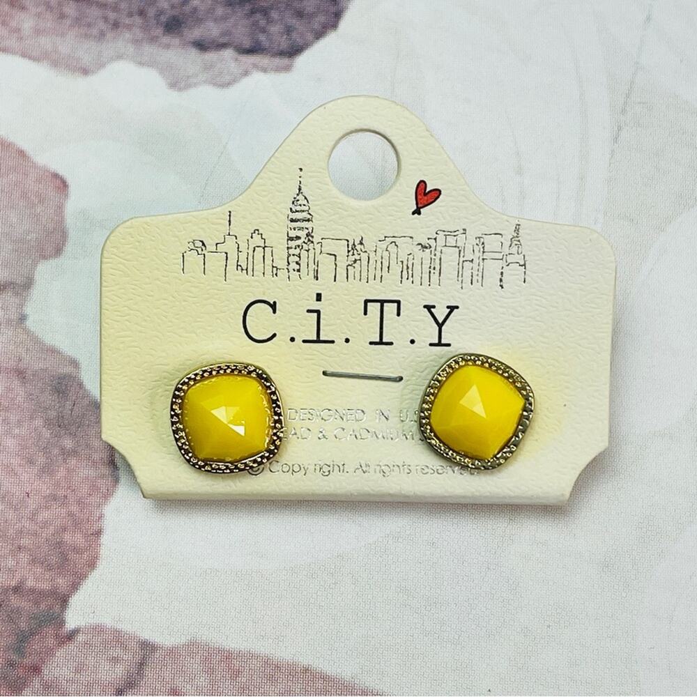 C.I.T.Y yellow and gold pierced earrings NWT